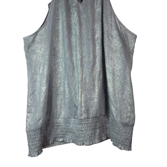 Ashley Stewart Metallic Sleeveless Halter Top Silver 18W Ruffle Smocked Button - Picture 7 of 8
